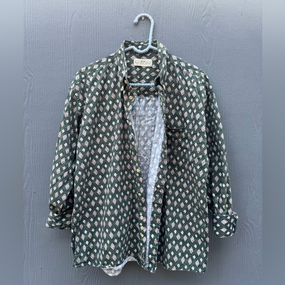 Natural Issue Brand Men’s Green Diamond Long Sleeve Button Down Size LG